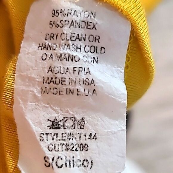 Voll by Chicos Gold Blouse with Black & White Braided Cowl Neckline, Size Small - Picture 7 of 7